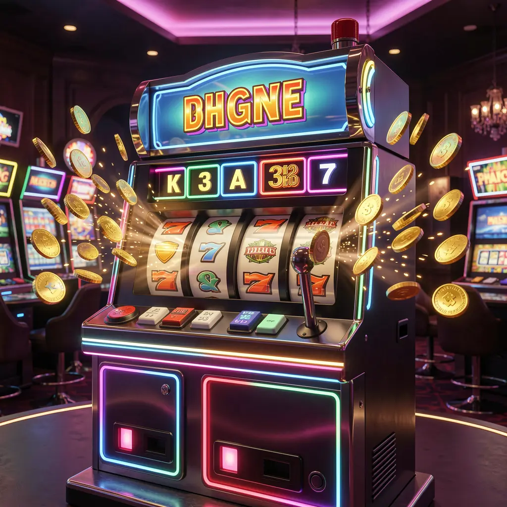 Modern slot machine with bright reels and falling coins representing exciting casino gameplay at JA999 for players in Bangladesh